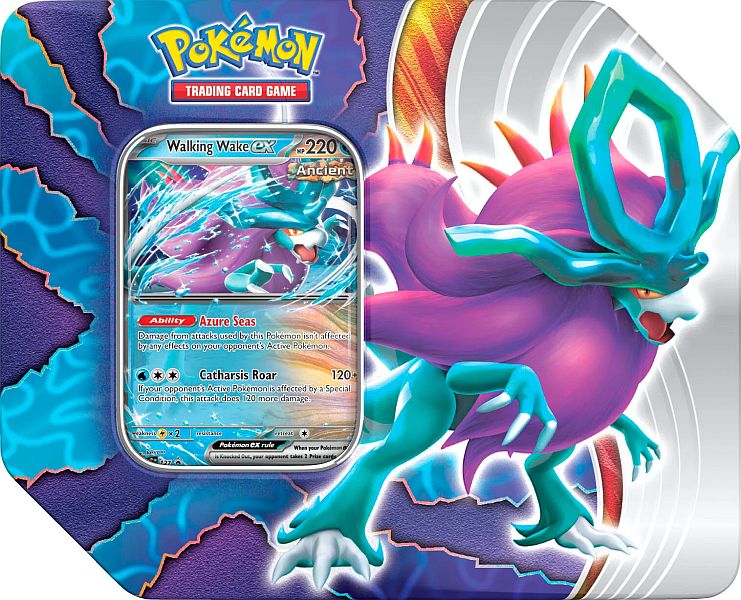 Pokemon Tin Kasse 2024 Wave   Spring  Usa Version : Walking Wake    Ancient Suicune  Paradox Clash Collector   Tin Box    Boosters