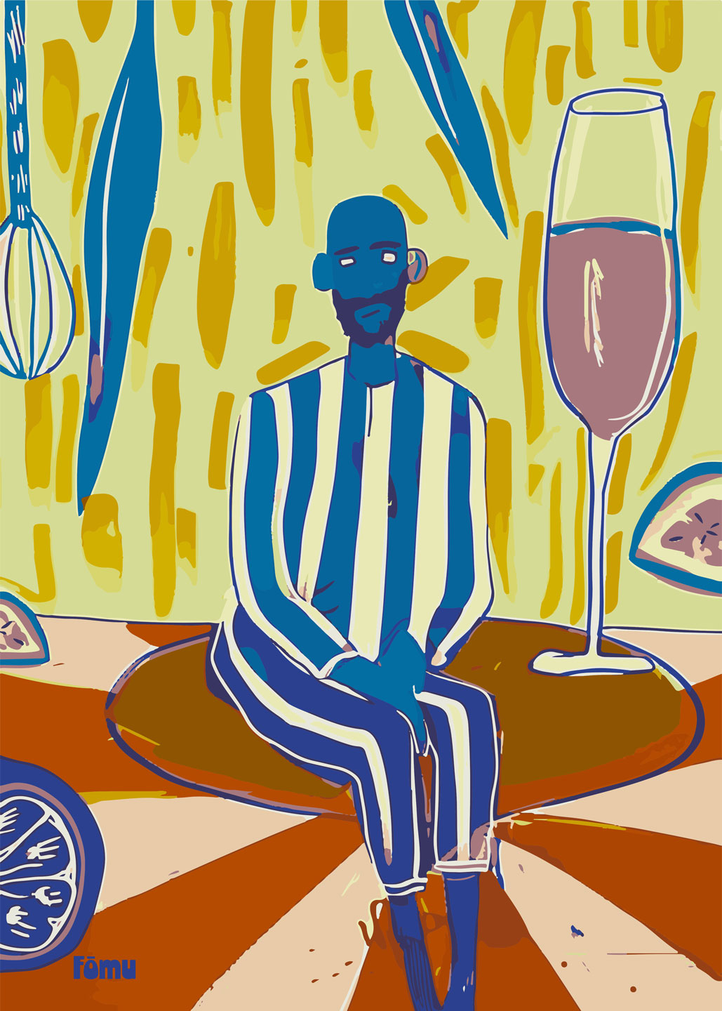 Unik plakat: Pyjamasmand med Rødvin fra Fōmu Illustrations