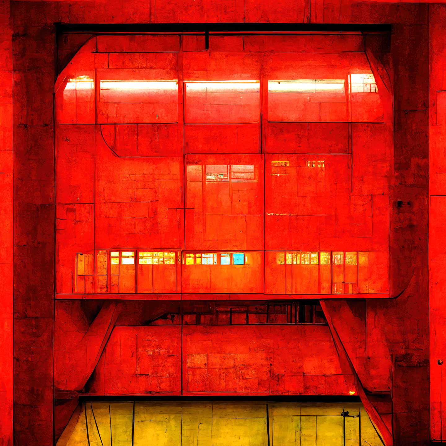 Rød Pompidou V1 Kunstplakat fra Yoma Emptylands