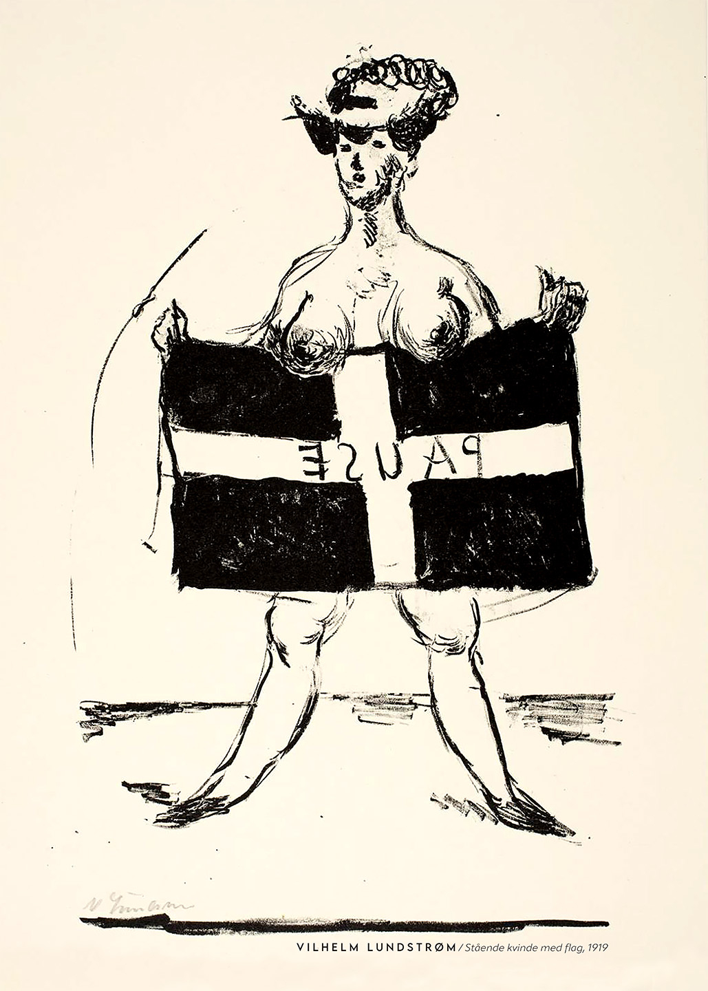 Historisk plakat med kvinde og flag – unik kunstværk