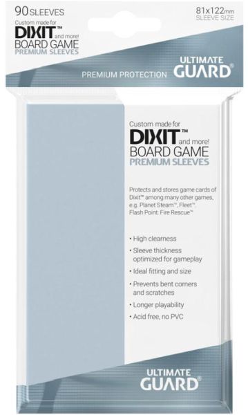 Ultimate Guard Premium Soft Sleeves    195 166 Tspilslommer  For Board Game Cards Dixit  90 Lommer   Clear Transparent Gennemsigtig  81x122mm