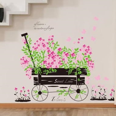 Blomster Vogn Væghængt Klistermærke - Pift Dit Hjem Op!