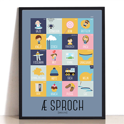 Sproch Blå Plakat – Unik Dekoration til Dit Hjem!