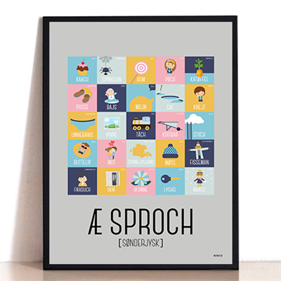 Sproch Plakat i Grå – Sjove Sønderjyske Glosekort!