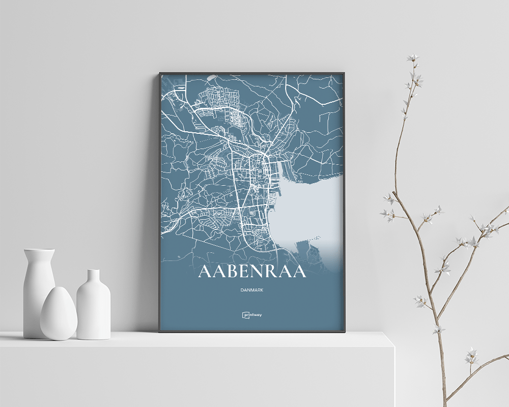 Aabenraa Bykort Plakat i Havblå – Elegant Design 70x100 cm