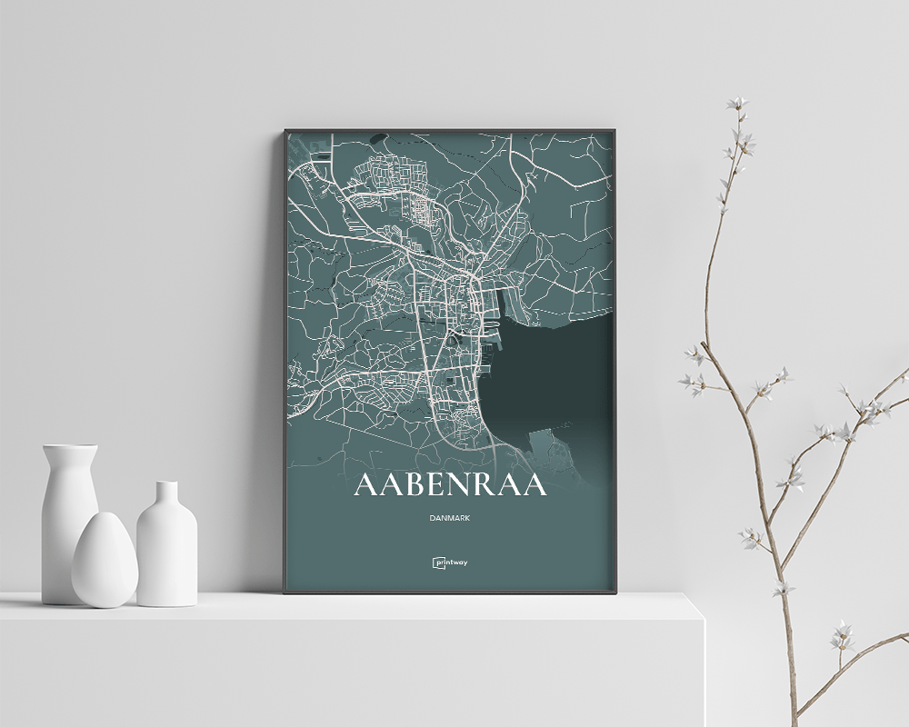 Aabenraa Bykort Plakat i Skovgrøn - Unik Design 70x100 cm