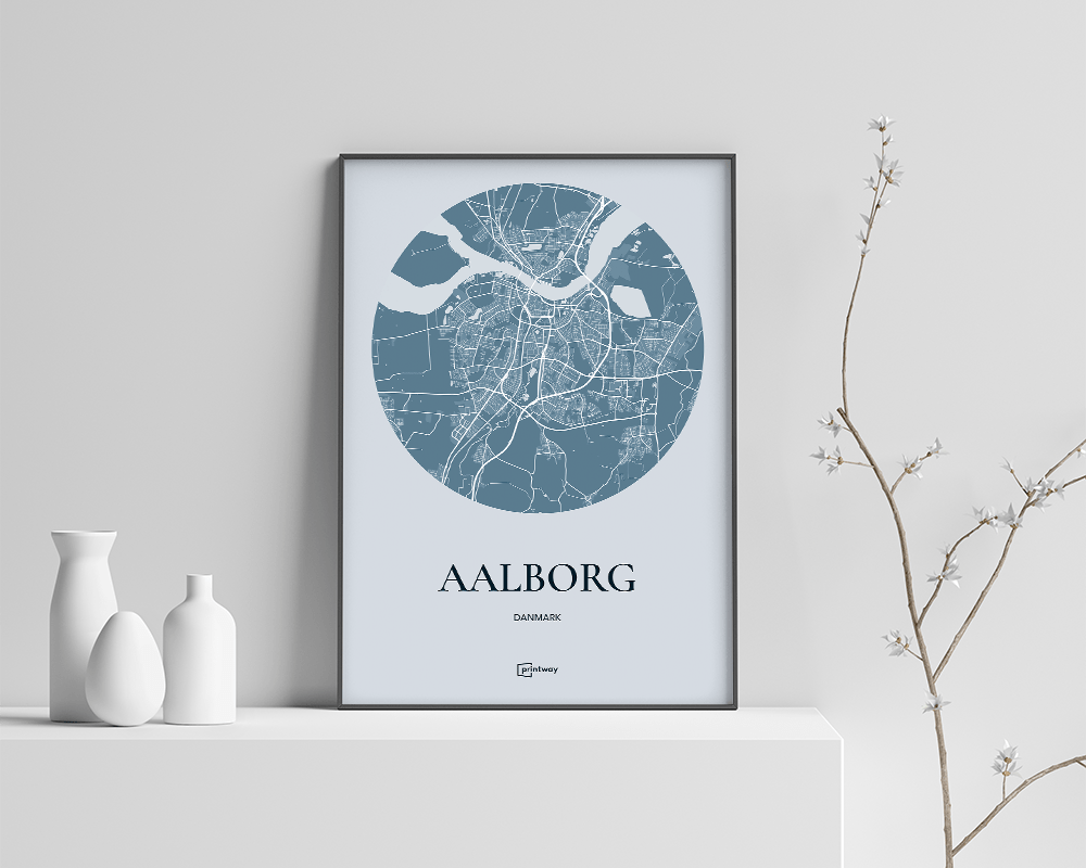 Aalborg Plakat - Havblå Bykort i Minimalistisk Design