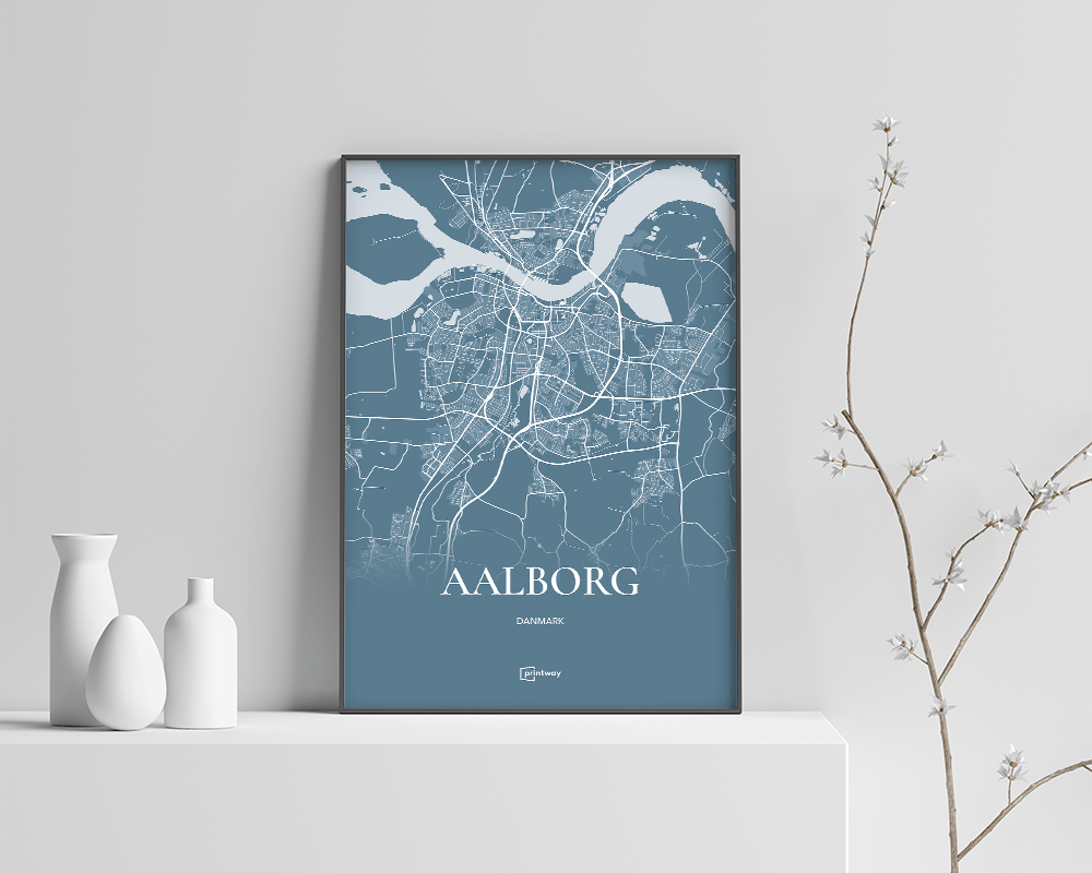 Aalborg Bykort Plakat i Havblå – Stilrent Design til Dit Hjem
