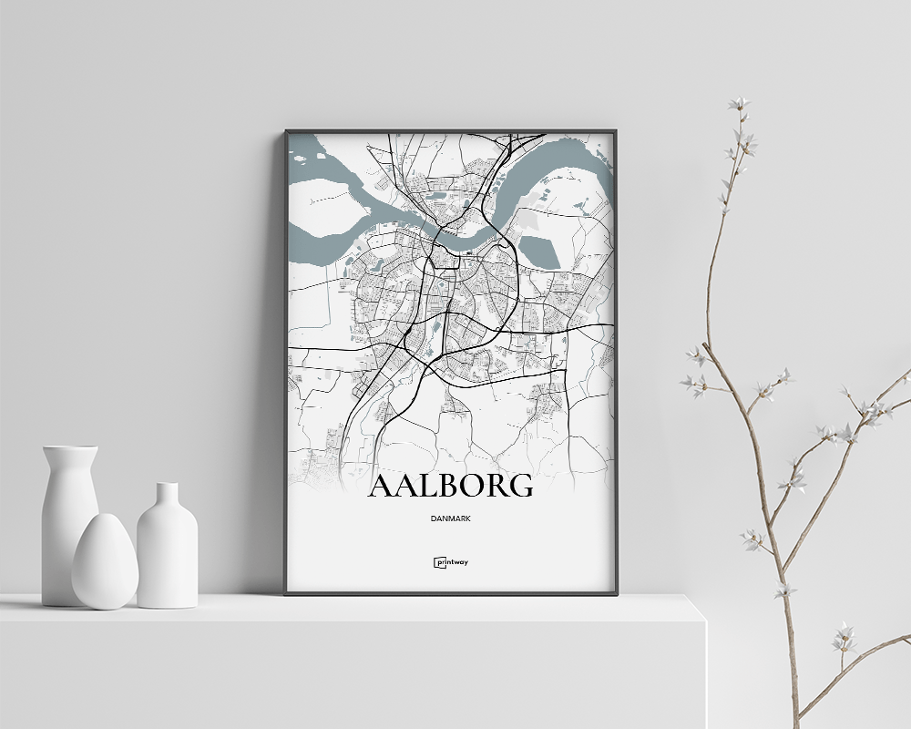 Aalborg Bykort Plakat - Minimalistisk Hvid Design til Hjemmet