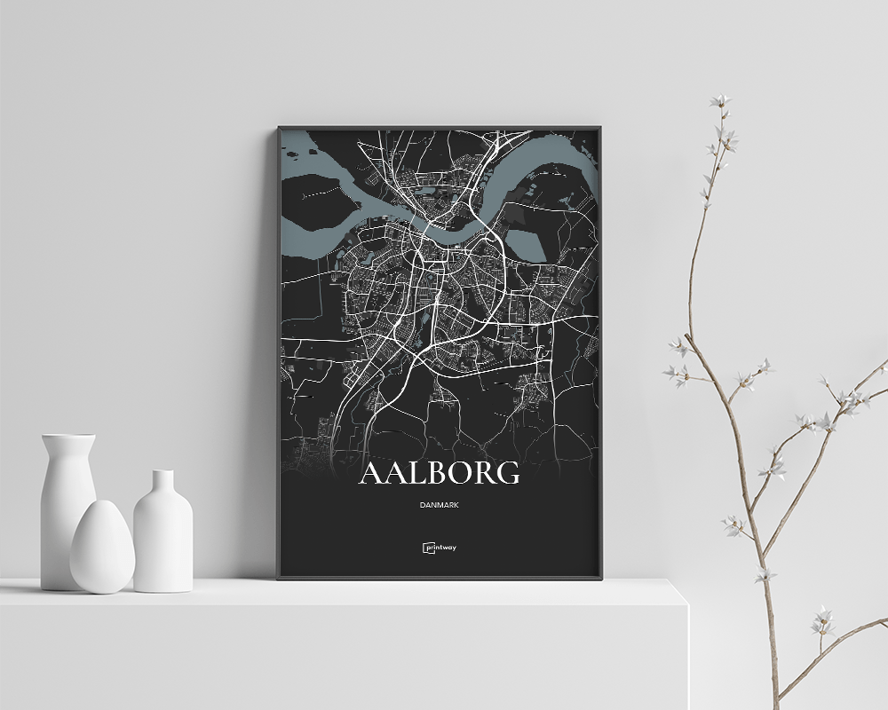 Aalborg Bykort Plakat – Minimalistisk Sort Design 70x100 cm