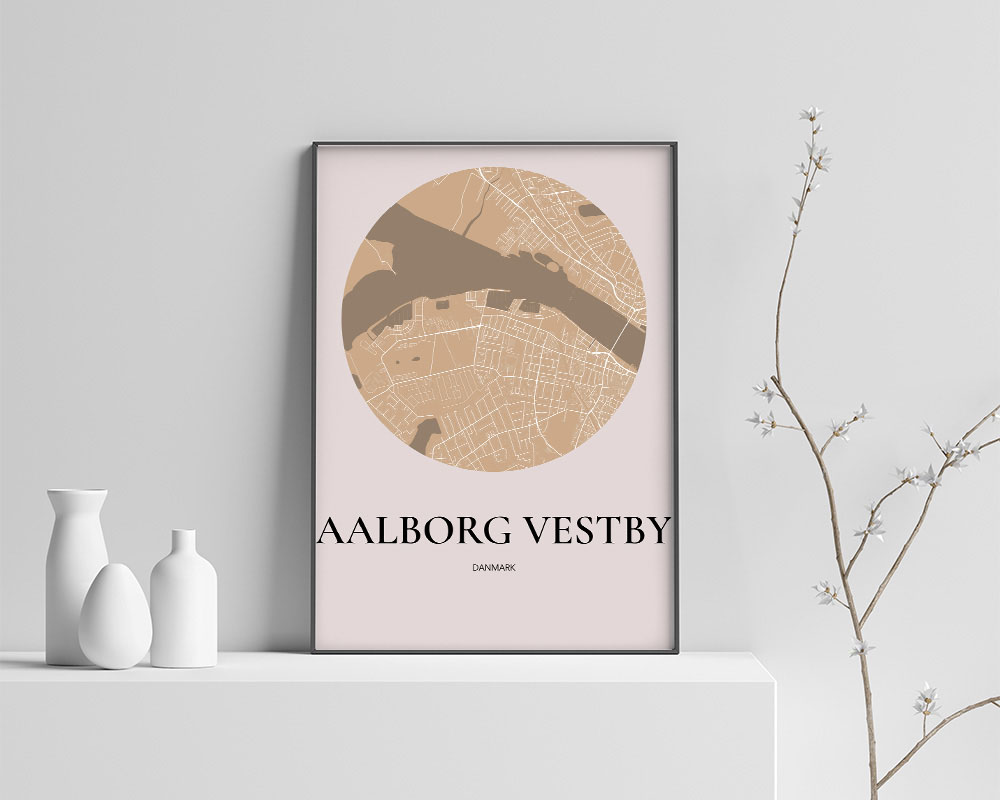 Aalborg Vestby Plakat – Guld Kort 70 x 100 cm til Dit Hjem