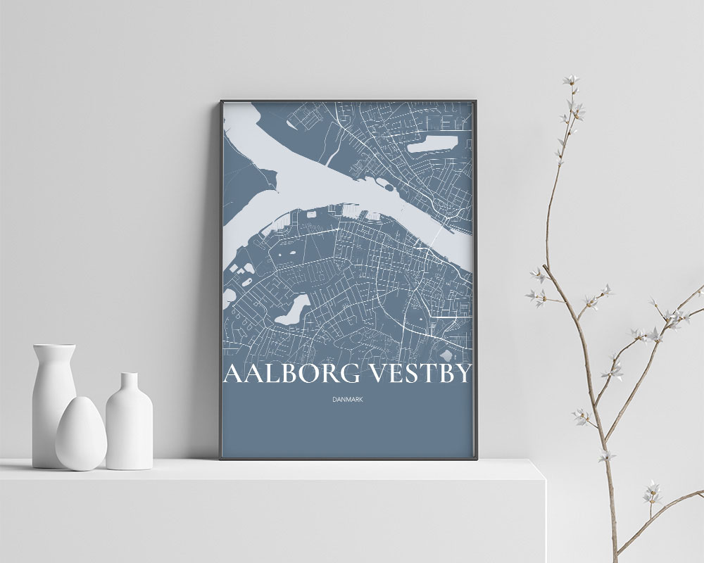 Aalborg Vestby Plakat – Stilrent Havblå Bykort 70x100 cm