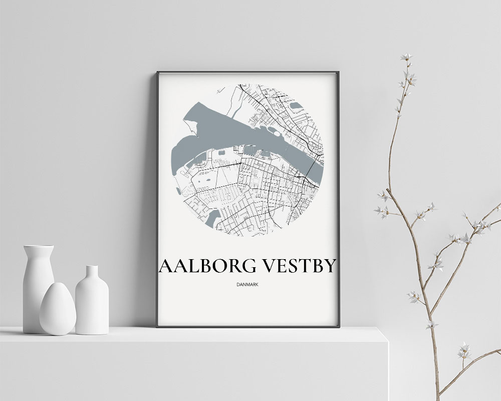 Aalborg Vestby Plakat – Elegant Hvidt Kort 70x100 cm
