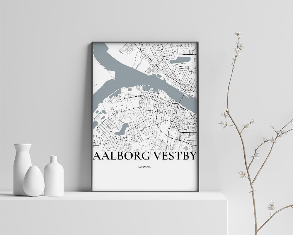 Aalborg Vestby Plakat – Stilrent Kort i Hvid 70x100 cm