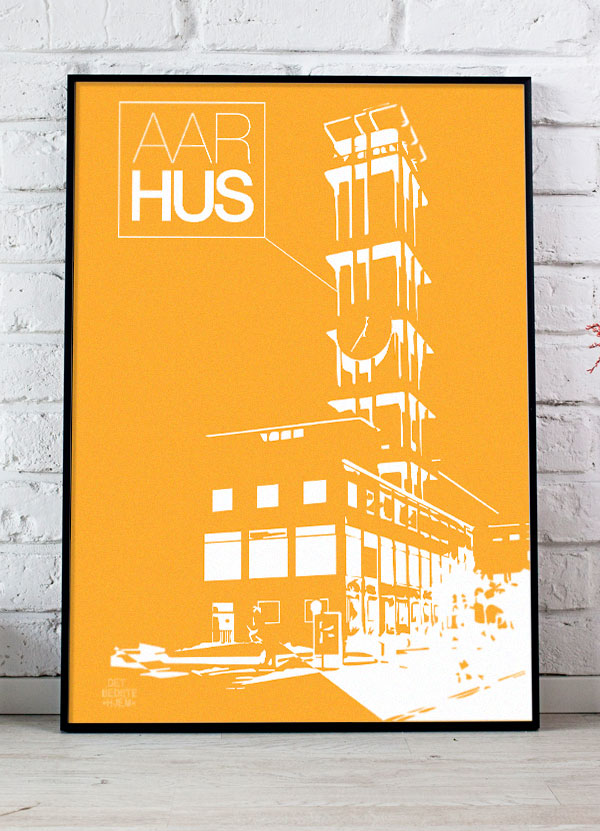 Aarhus Plakat med Rådhustårnet - Stor Gul A4