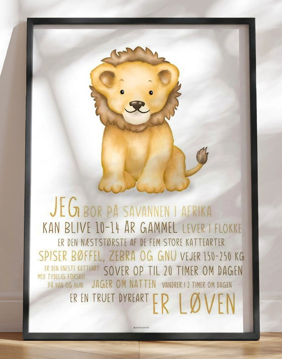Børneplakat Med Løve Lær   Løven