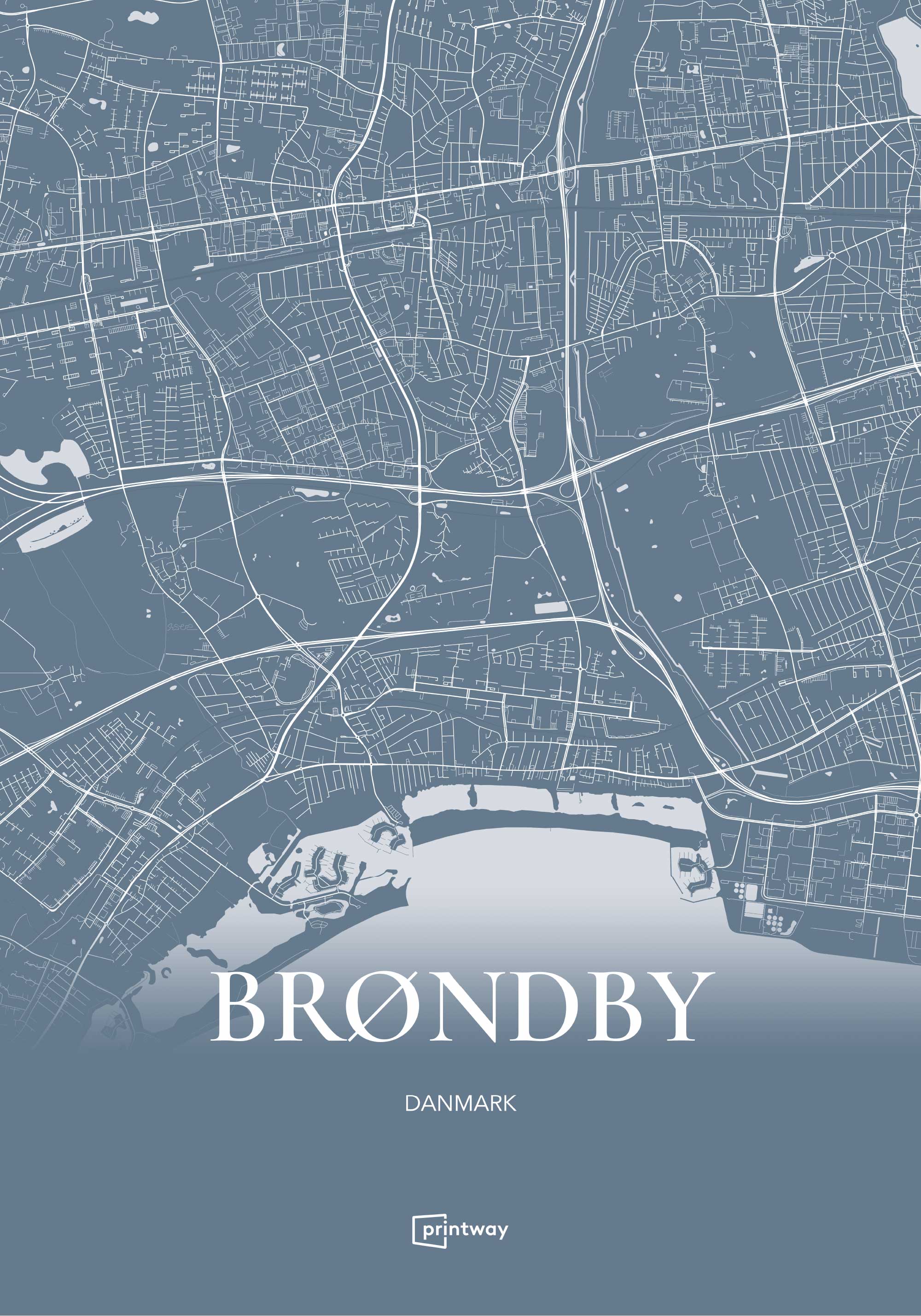 Brøndby Bykort Plakat i Havblå – Elegant Indretning