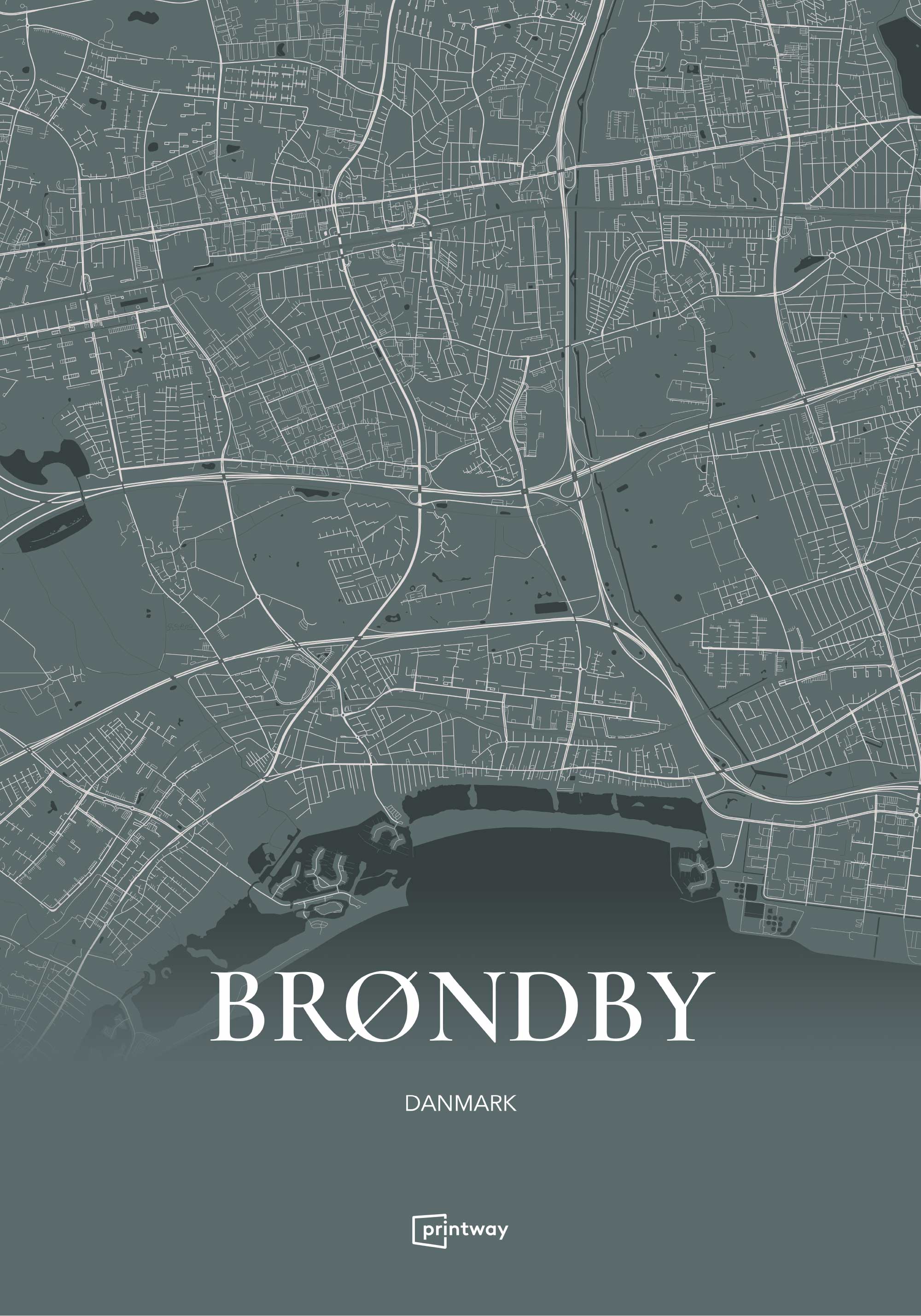 Brøndby Bykort Plakat i Skovgrøn – Unik Design 70x100 cm