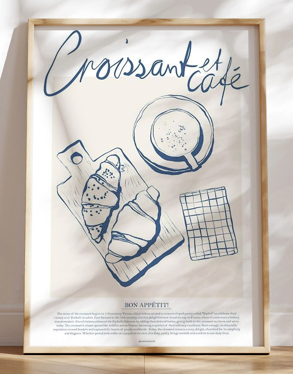 Croissant   Café Hyggelig Madplakat Med Fransk Morgenbord