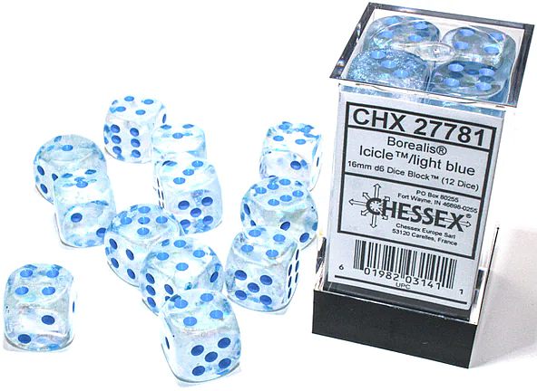 Dice Terninges 195 166   12 Stk    Sidet  D6  Borealis Polyhedral Luminary  Glow- -the-dark : Icicle With Light Blue