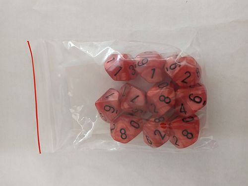 10 Terninger D10 - Kaissa Dice i Perle Rød/Sort