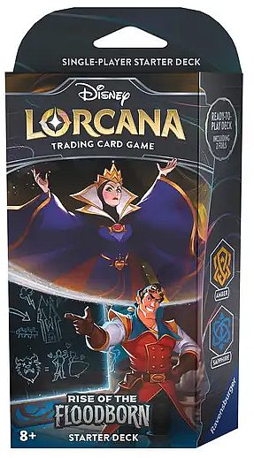 Disney Lorcana Tcg: Set   Rise   The Floodborn Starter Deck: Amber Sapphire  The Queen   Gaston