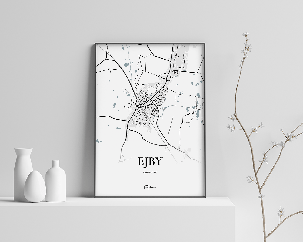 Ejby (Fyn) Minimalistisk Bykort Plakat - Stilfuld Indretning