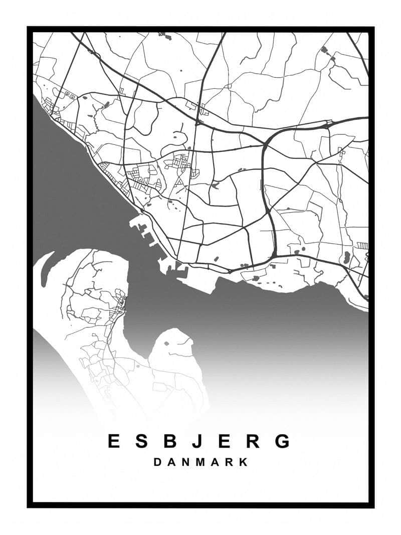 Esbjerg Plakat - Smukt kort over Esbjerg og Vesterhavet
