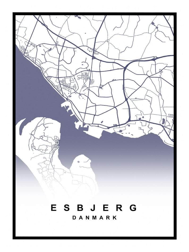 Esbjerg Plakat - Smukt kort over Esbjerg og Vesterhavet
