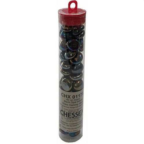 Gaming Counters Chessex: Black Opal Iridized Glass Stones  Qty 40    14cm Tube