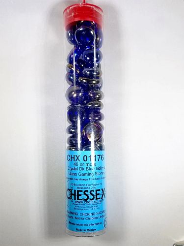 Gaming Counters Chessex: Crystal Dark Blue Iridized Glass Stones  Qty 40    14cm Tube