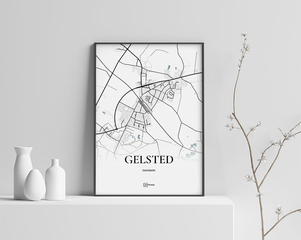 Gelsted Bykort Plakat – Minimalistisk Design A4