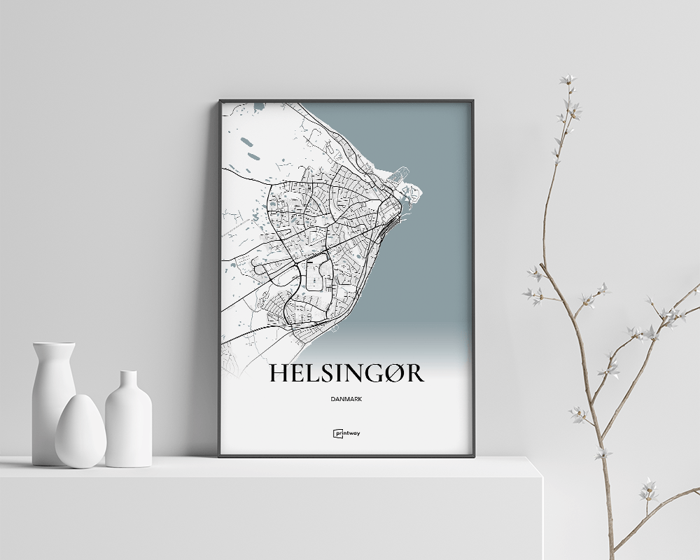 Helsingør Bykort Plakat – Minimalistisk Vægdekoration