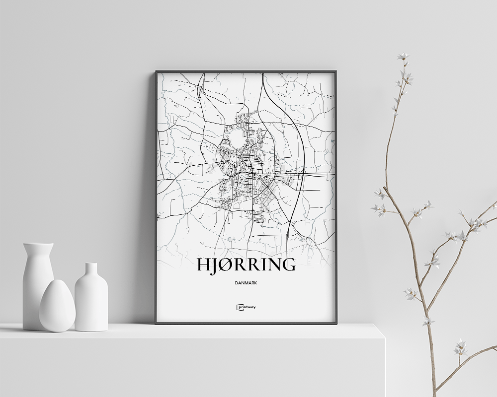 Hjørring Bykort Plakat - Minimalistisk Design A4 Tilbud