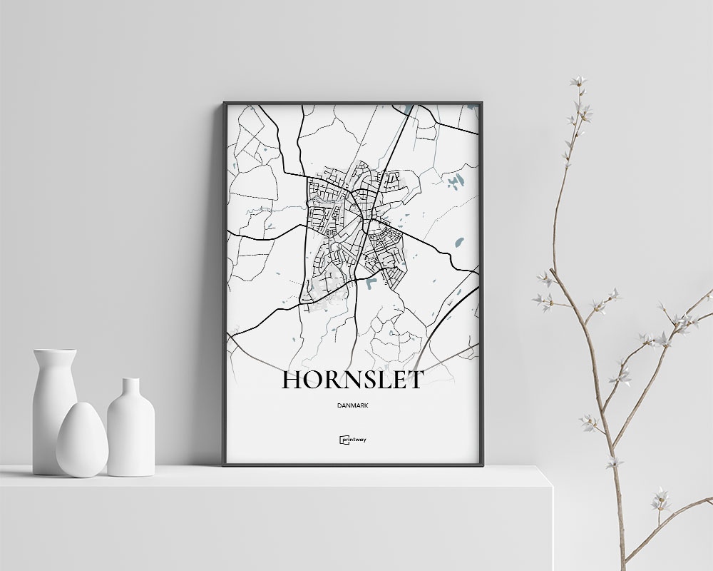 Hornslet Bykort Plakat - Minimalistisk Design 50x70 cm