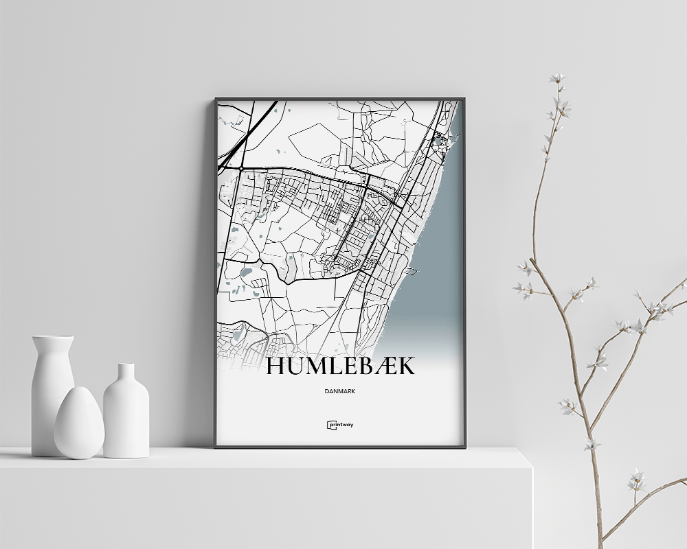 Humlebæk Bykort Plakat – Minimalistisk Indretning til Dit Hjem