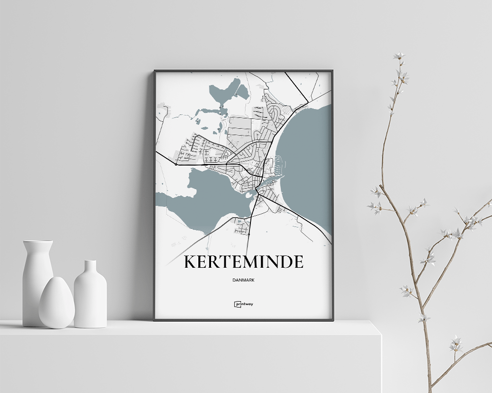 Kerteminde Bykort Plakat - Minimalistisk Design A4