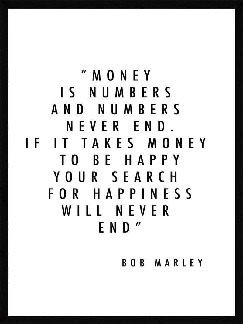 Bob Marley Plakat - "Penge er tal" Citat til Indretning