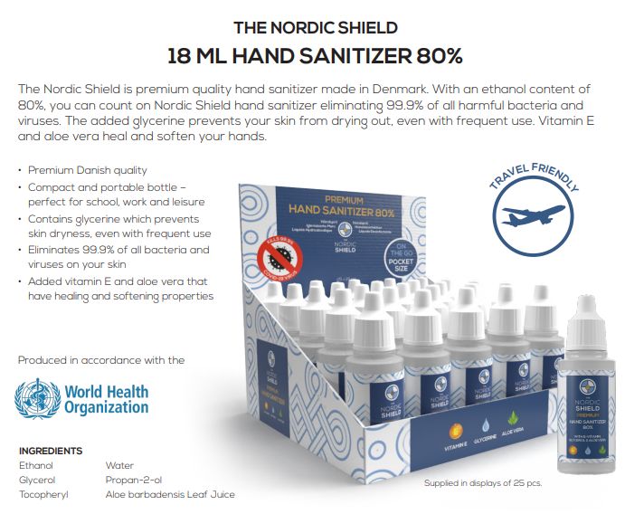 Nordic Shield Premium Hånddesinfektion 80% - 18ml