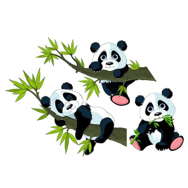 Sød Panda Væggdekoration – Tre Nuttede Pandaer til Rummet