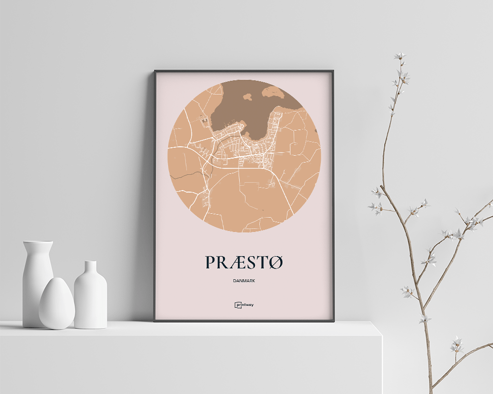 Præstø Bykort Plakat i Guld – Minimalistisk Elegance