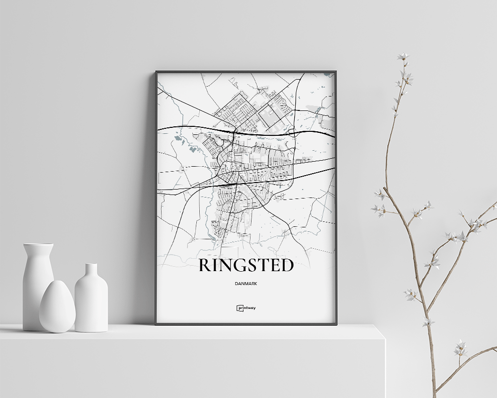 Ringsted Bykort Plakat – Minimalistisk Design til Dit Hjem
