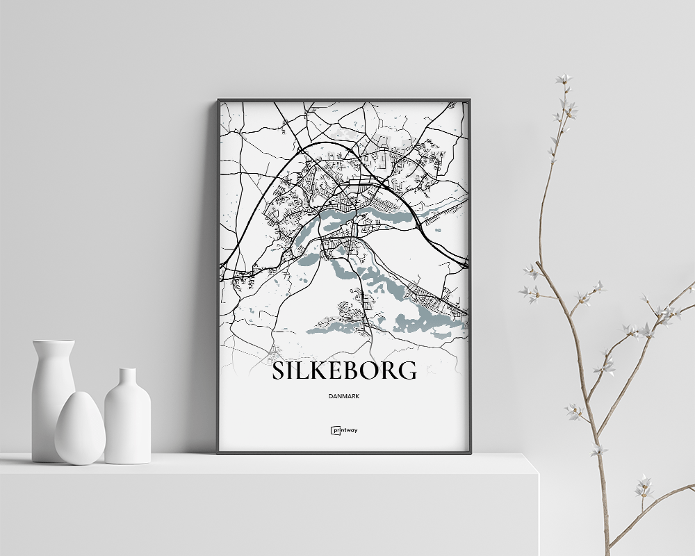 Silkeborg Bykort Plakat - Minimalistisk Design A4