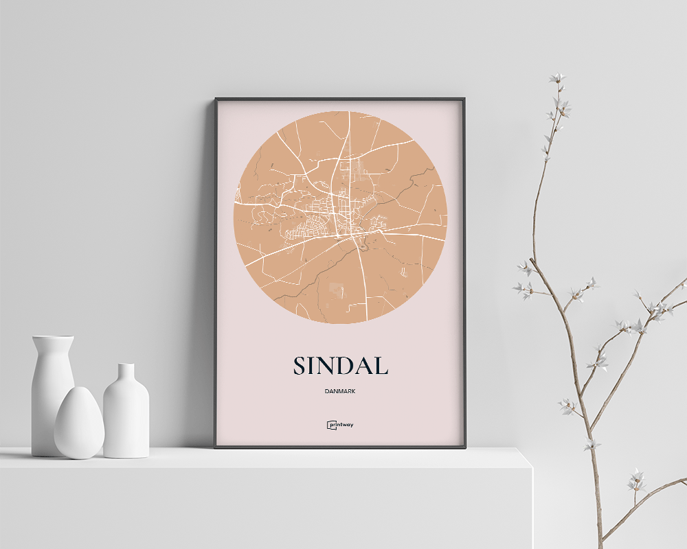 Sindal Bykort Plakat i Guld – Elegant Design til Dit Hjem