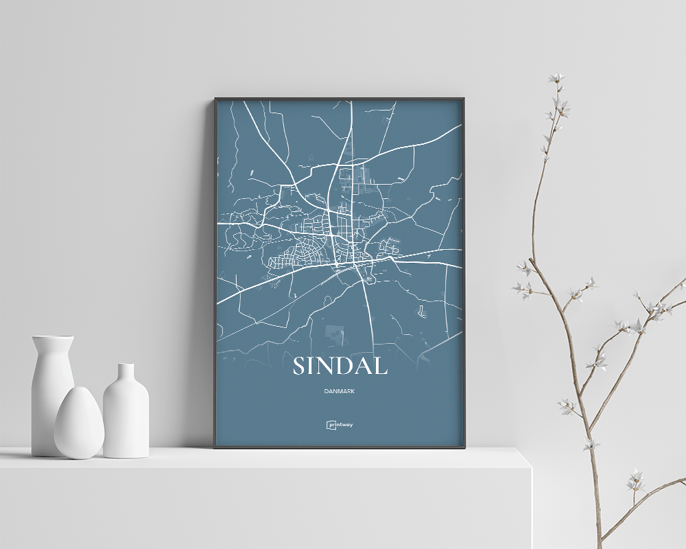 Sindal Bykort Plakat i Havblå - Minimalistisk Design