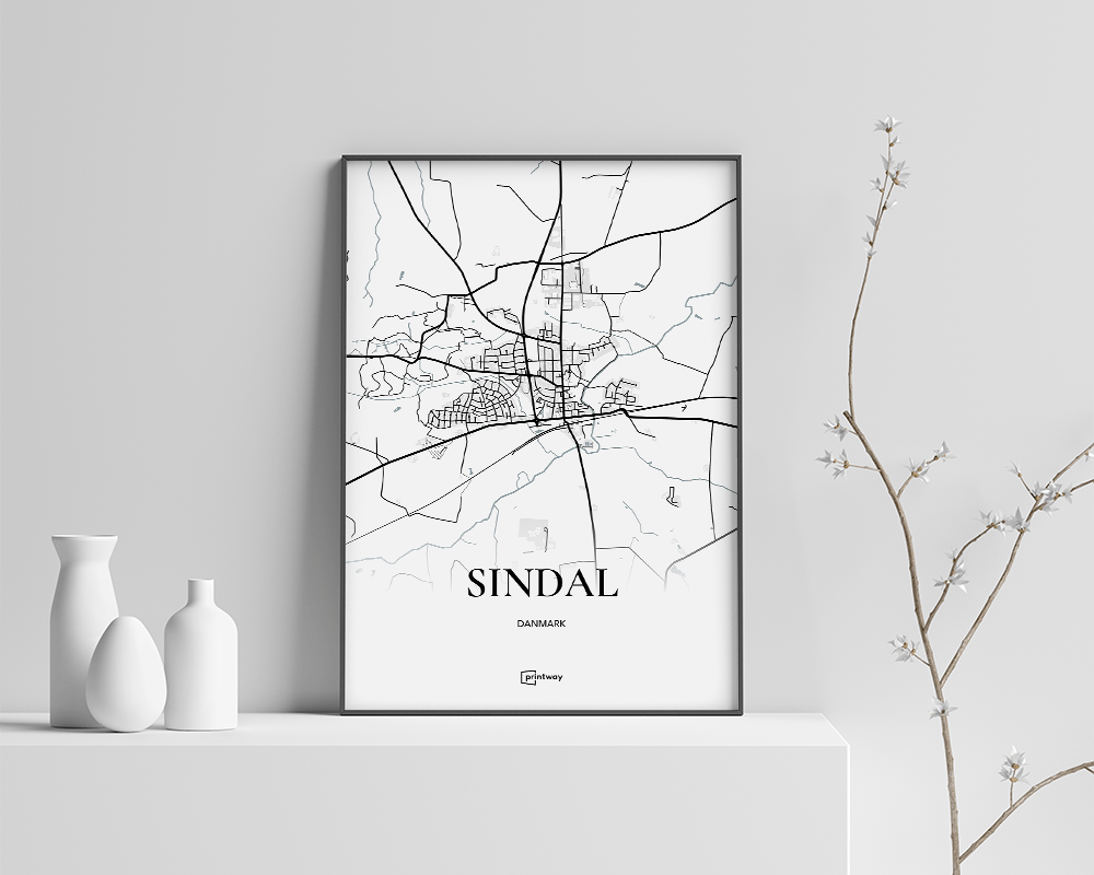 Sindal Bykort Plakat - Stilrent Design i Hvid 70x100 cm