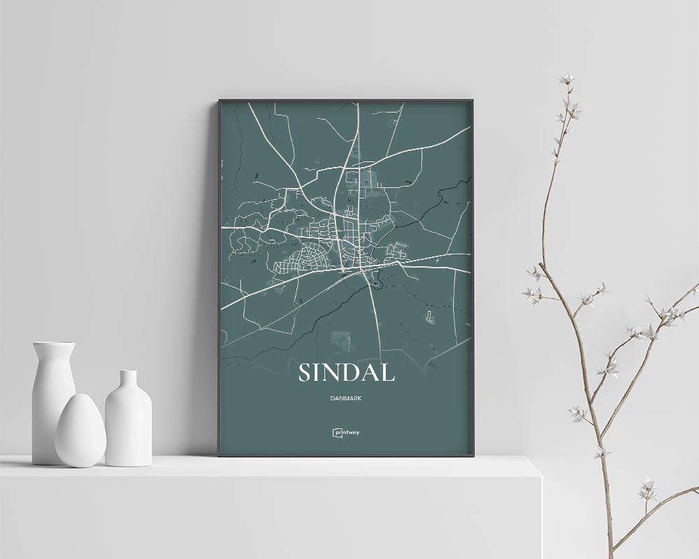 Sindal Bykort Plakat - Skovgrøn Design til Dit Hjem