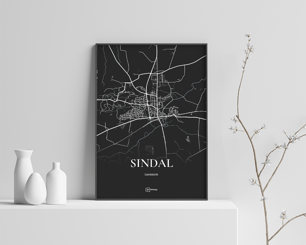 Sindal Bykort Plakat – Minimalistisk Design i Sort 70x100 cm