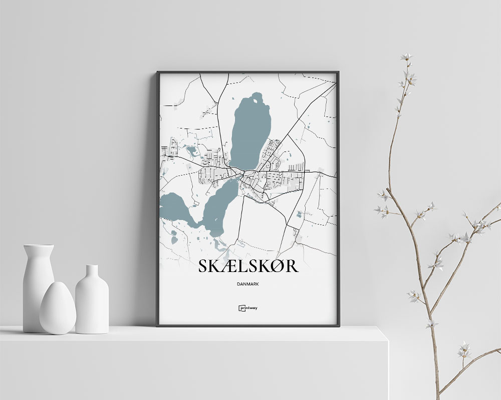 Skælskør Bykort Plakat - Minimalistisk A4 Design