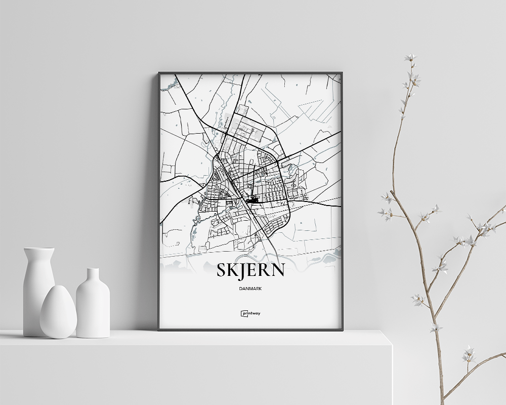 Skjern Bykort Plakat - Minimalistisk Design til Dit Hjem